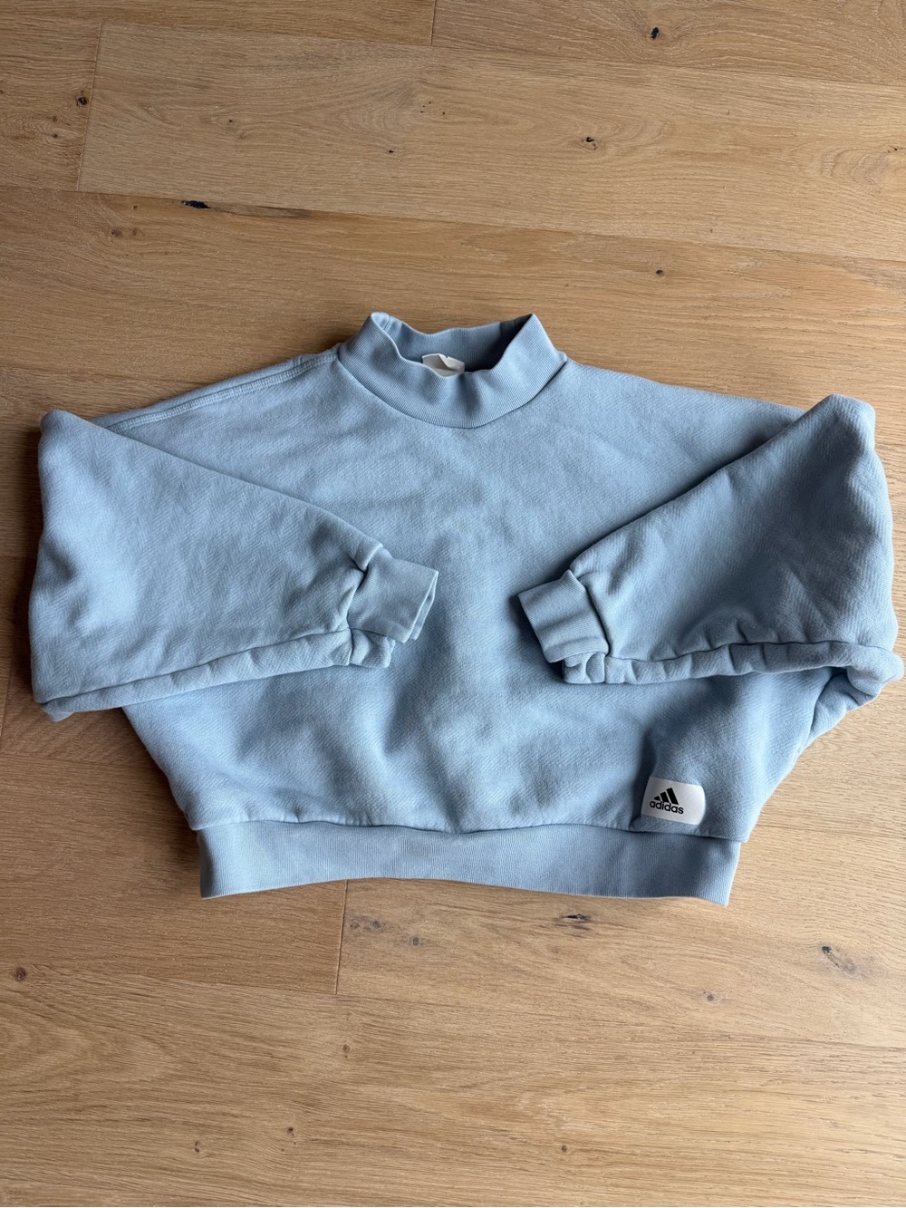 adidas Women's Light Blue Cropped Mockneck Sweatshirt
